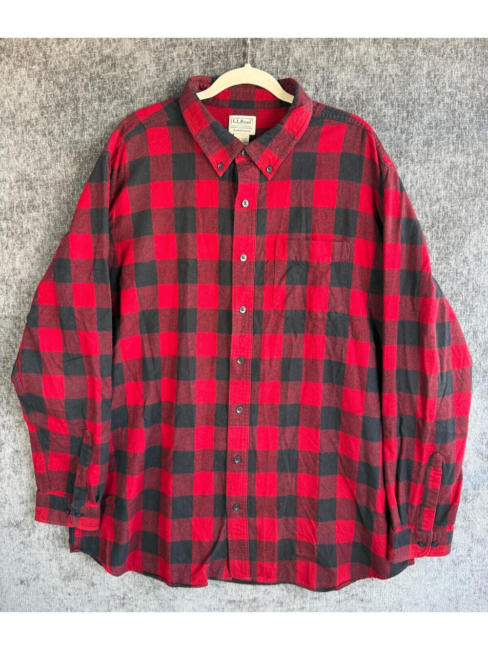 LL Bean Mens XXL Tall Red Black Buffalo Plaid Flannel Shirt Long Sleeve